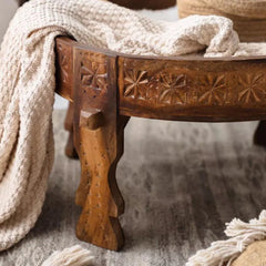 Handmade Solid Hard Wood Round Chakki Grinder Table B11