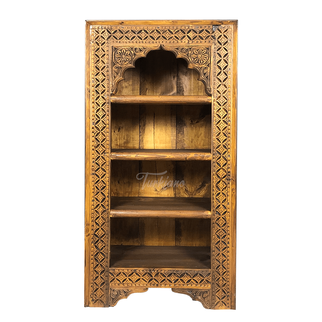 Mehrab Indian Hand Carved Solid Wood Bookshelf B18