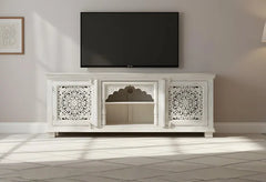 Hand Carved Solid Wood TV Unit White 68