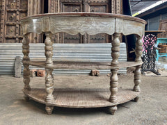 French Arched Hand Carved Solid Wood Console Hall Table Rustic White