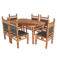 Heritage Indian Hand Carved Painted 6 Chairs Dining Set