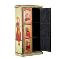 Avani Solid Mango Wood Indian Hand Painted Wardrobe Cabinet Antique Style