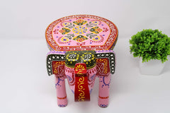 Brush & Timber Handpainted Solid Mango Wood Elephant Side Table in Multicolor