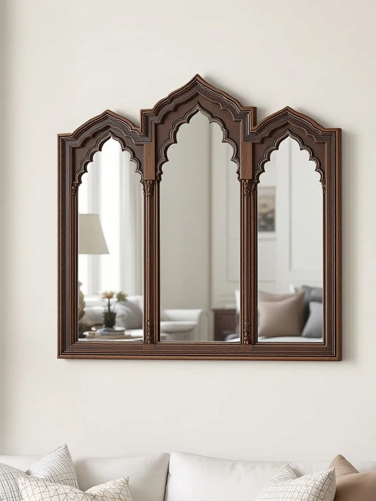 Hand Carved Antique Rajasthani Style Solid Wooden Mirror Frame 62