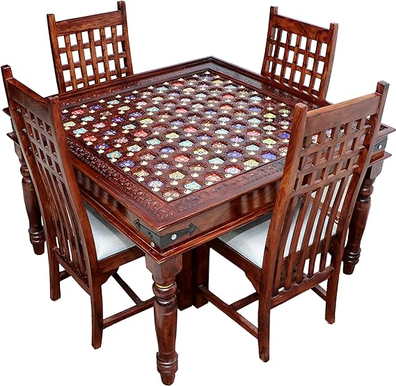 Heritage Heirlooms Antique 4 Seater Dining Table Set with Chairs for Living Room