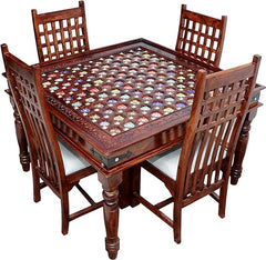 Heritage Heirlooms Antique 4 Seater Dining Table Set with Chairs for Living Room