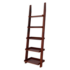 Eclectic Solid Wood 5 Open Shelf Leaning Ladder Bookcase