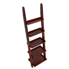 Eclectic Solid Wood 5 Open Shelf Leaning Ladder Bookcase