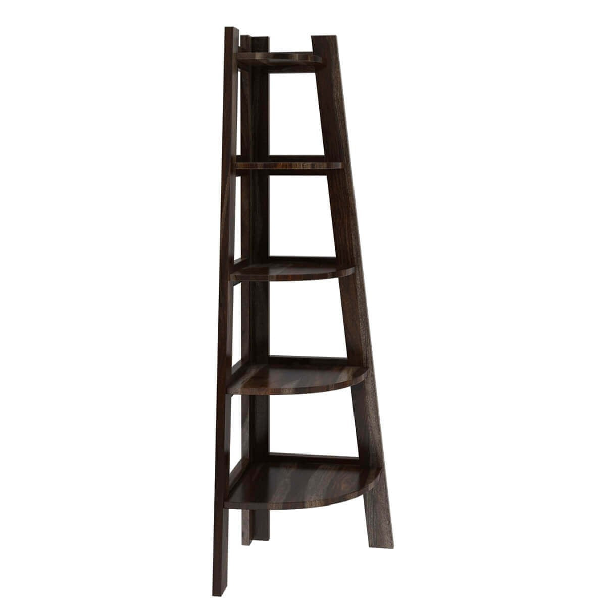 Cameroon Contemporary 5 Shelf Solid Wood Corner Ladder Bookcas