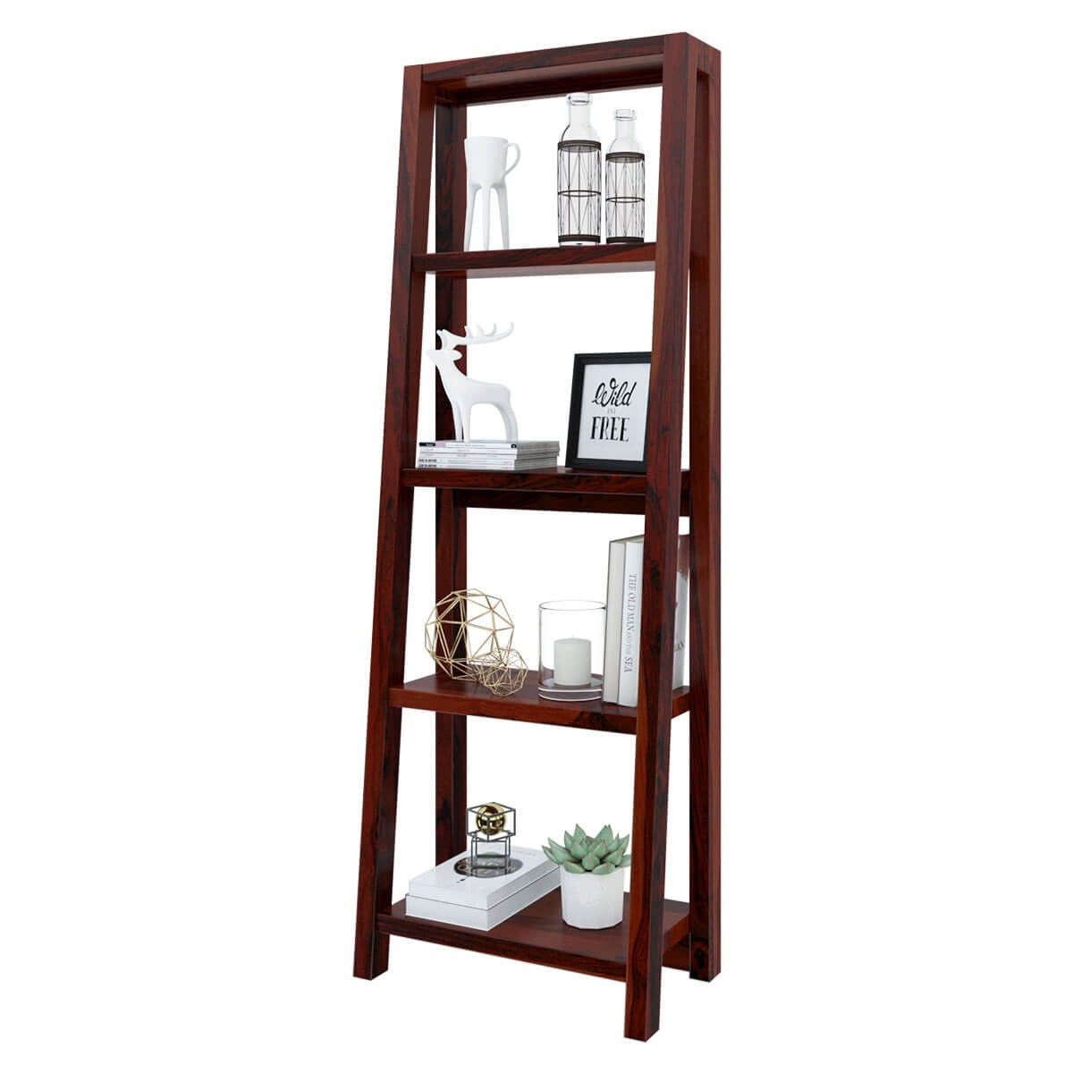 Hagerstown Solid Wood 4 Open Shelf Ladder Leaning Bookcase