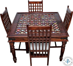 Heritage Heirlooms Antique 4 Seater Dining Table Set with Chairs for Living Room