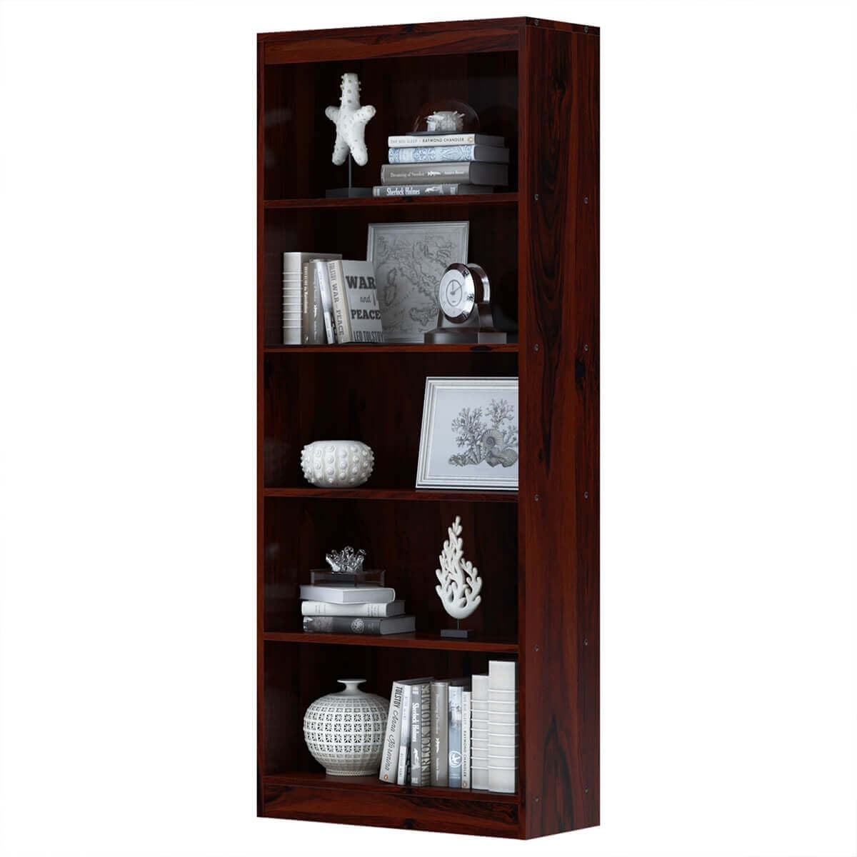 Dubois Rustic Solid Wood 5 Open Shelf Standard Bookcase