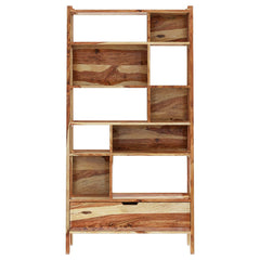 Alta Rustic Solid Wood 10 Open Shelf Leaning Ladder Bookcase w Drawer