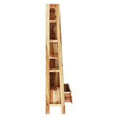 Alta Rustic Solid Wood 10 Open Shelf Leaning Ladder Bookcase w Drawer