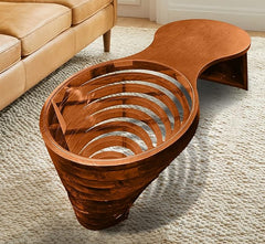 Corsica Helical Coffee Table 100% Natural Solid Wood & Toughened Glass Infinity Spiral Look