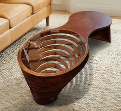 Corsica Helical Coffee Table 100% Natural Solid Wood & Toughened Glass Infinity Spiral Look