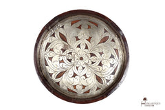 Indian Hand Carved Solid Wood Brass Fitted Chakki Grinder Coffee Table C157