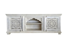 Hand Carved Solid Wood TV Unit White 68