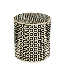 Maaya Bone Inlay Round drum Side Table Black Geometric