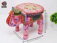 Brush & Timber Handpainted Solid Mango Wood Elephant Side Table in Multicolor