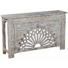 Mehrab Wooden Carved Entryway Console Table Antique White