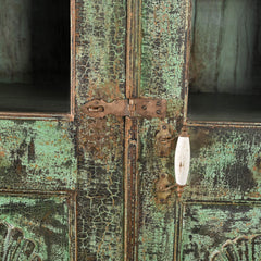 Antique Vintage Rustic Wooden Glass Cupboard Green