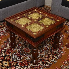 Heritage Heirlooms Handmade Sheesham Wood Coffee Table With Brass Work