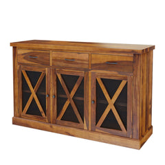 X - Design Solid Wood Grid Door 3 Drawer Rustic Buffet Sideboard