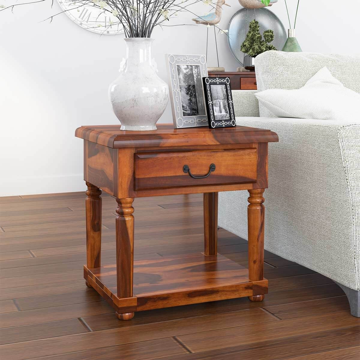 Boston Indian Furniture Solid Wood 1 Drawer Bedside Table