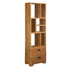 Clarkson 7 Open Shelf Reclaimed Wood Tall Narrow Bookcase w Drawers