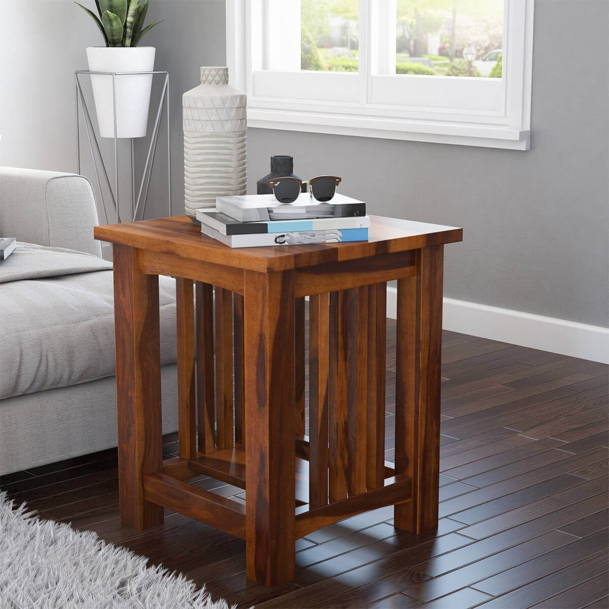 Boston Indian Furniture Solid Wood Tier Bedside Table