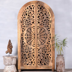 Kalah Solid Mango Wood Indian Hand Carved Wardrobe Cabinet Almirah Antique style Pantry Painted V10  -  