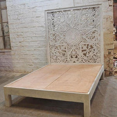 Dynasty Hand Carved Indian Solid Wooden Kerri Bed Frame White