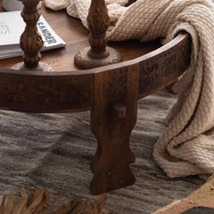 Handmade Solid Hard Wood Round Chakki Grinder Table B11