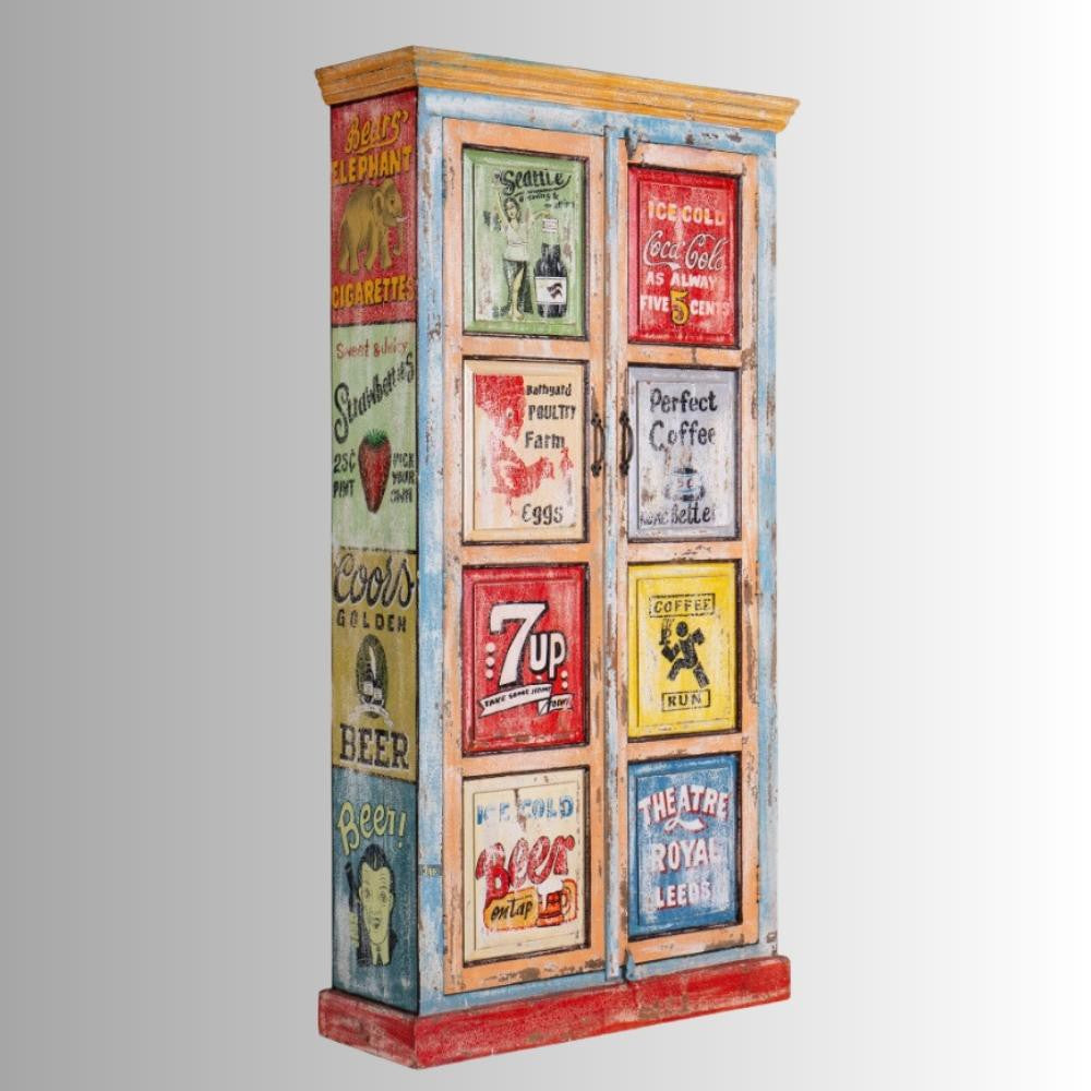 Retro Hand Painted Solid Wooden Wardrobe Cabinet Multi Colour