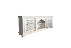 Hand Carved Solid Wood TV Unit White 68