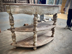 French Arched Hand Carved Solid Wood Console Hall Table Rustic White