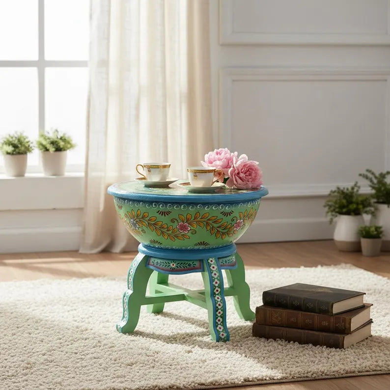 Indian Hand Painted Solid Wood Coffee Table C164