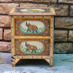Indian Hand Painted Solid Wood Bedsides Table B2