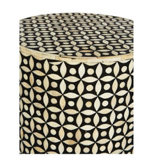 Maaya Bone Inlay Round drum Side Table Black Geometric