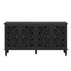 Dynasty Hand Carved Floral Carving Solid Wood 4 Door Sideboard A8