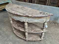 French Arched Hand Carved Solid Wood Console Hall Table Rustic White