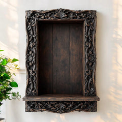 Floral Hand Carved Rajasthani Art Decor Antique Style Wall Shelf 03