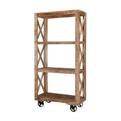 Astoria 3 Open Shelf Industrial Solid Wood Rolling Bookcase