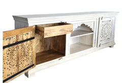Hand Carved Solid Wood TV Unit White 68