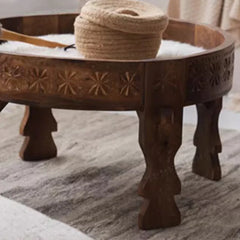 Handmade Solid Hard Wood Round Chakki Grinder Table B11