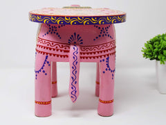 Brush & Timber Handpainted Solid Mango Wood Elephant Side Table in Multicolor