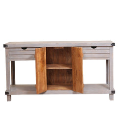 Blanc Indian Reclaimed Wood 2 Drawer Media Console TV Stand Table