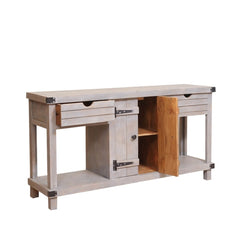 Blanc Indian Reclaimed Wood 2 Drawer Media Console TV Stand Table