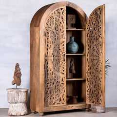 Kalah Solid Mango Wood Indian Hand Carved Wardrobe Cabinet Almirah Antique style Pantry Painted V10  -  